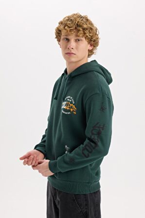 Boxy Fit Kapüşonlu Baskılı Sweatshirt
