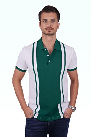Beyaz Yeşil Çift Renkli Polo Tişört
