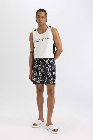 DeFactoFit Regular Fit Baskılı Esnek Dokulu Diz Boyu Sporcu Deniz Şortu B5994AX24HSBK81