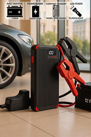 Mioji Mio D6H 20000mAh 3.7V 1200A Jump Starter LED Işıklı Hızlı Şarj Destekli Akü Takviye Cihazı