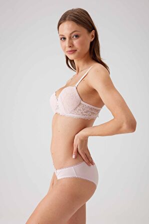 Kadın Pudra 4561 Milan Push Up Dolgulu Dantelli Çeyiz Sütyen Ve Külot Iç Çamaşır Takımı