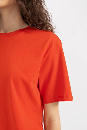DeFacto Boxy Fit Bisiklet Yaka Penye Basic Kısa Kollu Tişört C7459AX24SMRD56