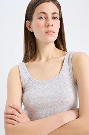 Slim Fit Dar Kesim Basic Düz Bisiklet Yaka Fitilli Kaşkorse Casual Atlet