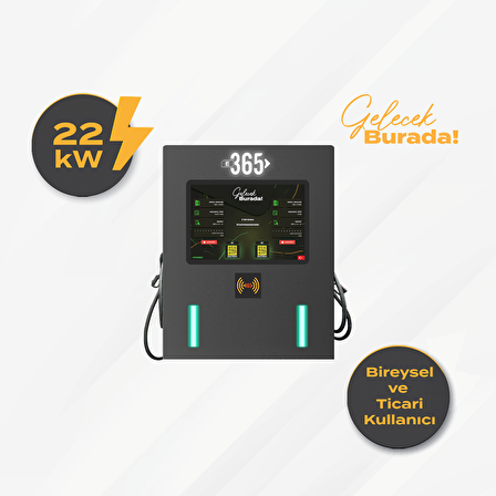 E 365 AC Duvar Tip 10 İnç Ekranlı MID Sayaçlı Çift Kablolu RFID 22kW Şarj İstasyonu