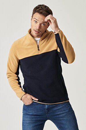 Erkek Karamel-lacı Standart Fit Normal Kesim Günlük Rahat Çift Renkli Polar Spor Sweatshirt
