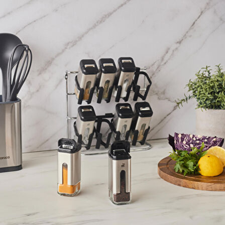Shinex Inox Standlı 9 Parça Cam Baharat Seti 100 Ml
