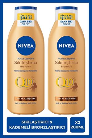 Nivea Q10 Sıkılaştırıcı Bronzlaştırıcı Vücut Bakım Losyonu 200ml, Kademeli Bronzluk, Nemlendirici, X2 Adet