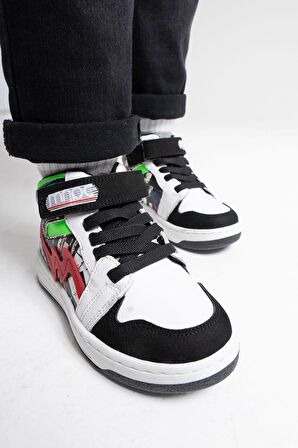 mnpc Unisex Çocuk Siyah Baskı Hakiki Deri Anatomik Sneakers Bot