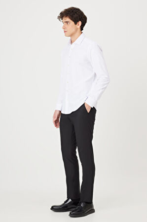 Erkek Beyaz Slim Fit Dar Kesim Klasik Yaka Pamuklu Armürlü Gömlek