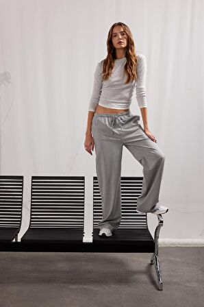 DeFacto Coool Wide Leg Kumaş Pantolon Geniş Bol Paça Beli Lastikli Bağcıklı Cepli C1428AX25SPGR396