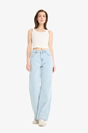 Straight Wide Yüksek Bel Düz Paça Uzun Jean Pantolon