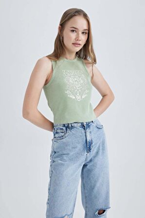 DeFacto Coool Fitted Baskılı Fitilli Kaşkorse Yıkamalı Soluk Efektli Atlet B1748AX23HSGN1207