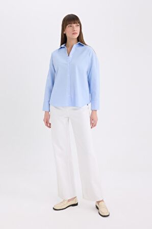 Oversize Geniş Kalıp Basic Düz Oxford Uzun Kollu Gömlek