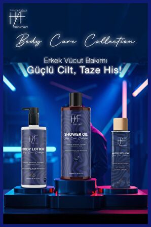 Erkek 3'lü Vücut Bakım Seti:Temizleyici Duş Jeli+Canlandırıcı Vücut Losyonu+İntim Temizleyici Sprey