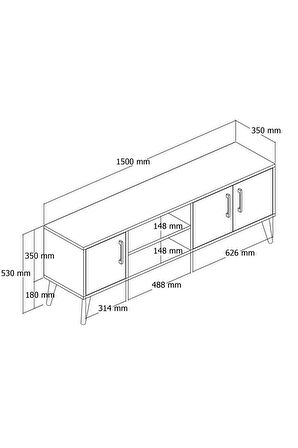 1584 Exxen 150 Cm Ahşap Ayaklı Tv Ünitesi Sepet-beyaz