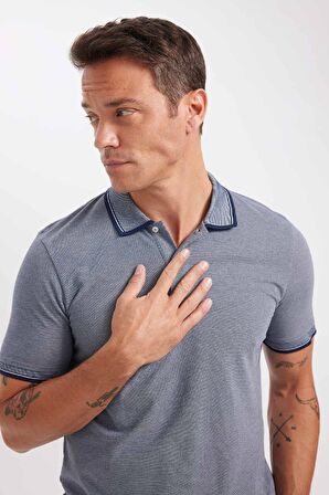 Slim Fit Kıvrılmaz Polo Yaka Kol Bantlı Pamuklu Tişört