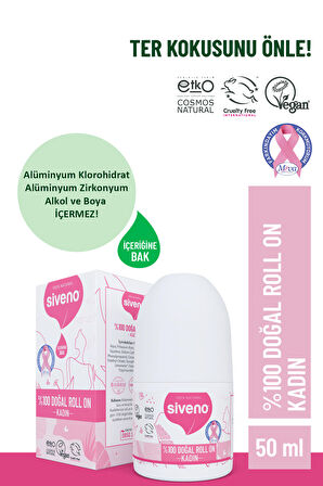 Siveno %100 Doğal Roll-on Kadın Deodorant Ter Kokusu Önleyici Bitkisel Leke Bırakmayan Vegan 50 ml