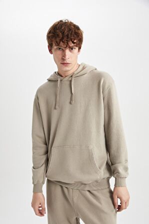 DeFacto Regular Fit Kapüşonlu Yıkamalı Soluk Efektli Kanguru Cepli Sweatshirt B1118AX23AUBG250
