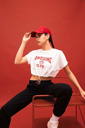 DeFactoFit Crop Bisiklet Yaka Baskılı Sporcu Kısa Kollu Tişört B8967AX24SMWT80