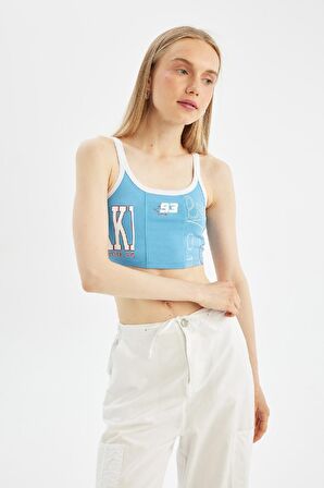 DeFacto Coool Fitted Baskılı Crop Askılı Atlet D1421AX24SMBE339