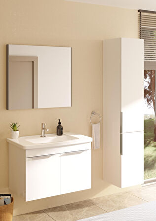 VitrA Quadrum 62542 Lavabo Dolabı, Kapaklı, 80 cm, Parlak Beyaz