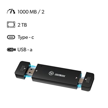 NPO DK01 NVMe M.2 1000/900Mb/s 2TB USB-A/Type-C Kablosuz Taşınabilir Harici SSD