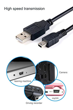  Mini Usb To Usb Data Şarj Kablosu Kamera Mp3 Mp4 Ps3 Radyo Navigasyon Şarj Kablosu Piramit Uç 1.5 Metre