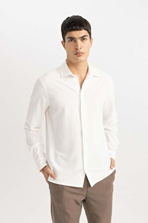 DeFacto Modern Fit Polo Yaka Basic Düz Krinkıl Uzun Kollu Gömlek B7384AX24SPWT34