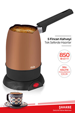 Evia Şahane Gold 850 Watt Çift Ağızlı Paslanmaz Çelik Elektrikli Cezve