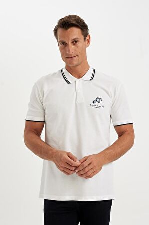 DeFacto New Regular Fit Baskılı Kısa Kollu Pike Polo Tişört C9227AX24SMWT34