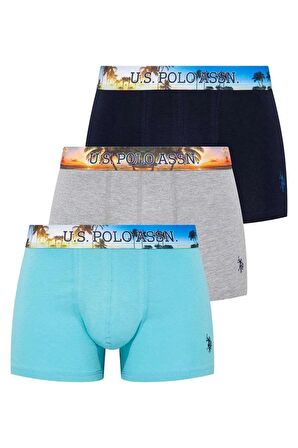 U.S. Polo Assn. Erkek 3'lü Boxer Mint-Lacivert-Gri