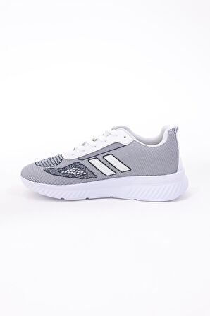 Dijital Baskılı Unisex Gri Sneaker - Beyaz Desenli Günlük Ayakkabı