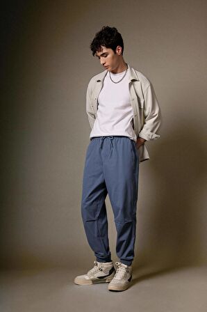 DeFacto Jogger Gabardin Pantolon Regular Beli Bağcıklı Cepli Lastikli Paça B7493AX24SPIN260