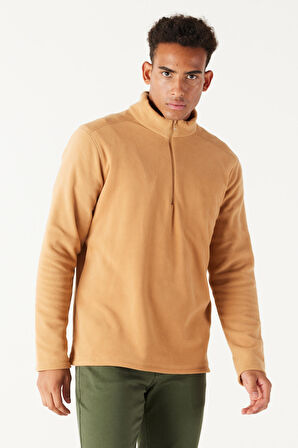 Erkek Karamel Anti-pilling Tüylenme Yapmayan Standart Fit Bato Yaka Soğuk Geçirmez Polar Sweatshirt