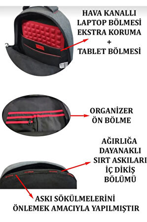 Su Geçirmez Europa Export Kumaş Sırt Çantası Usb Bağlantılı Ortopedik Sırt Detaylı