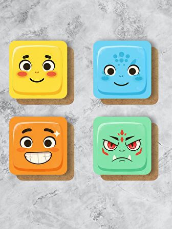 Pokemon Temalı Bardak Altlığı Ahşap Baskılı Altlık 4'lü Set (9 X9CM)