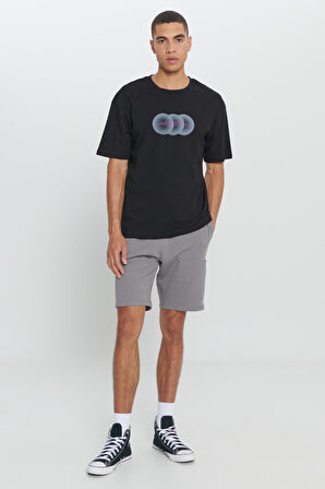 Loose Fit Bol Kesim %100 Pamuk Baskılı Bisiklet Yaka Tişört