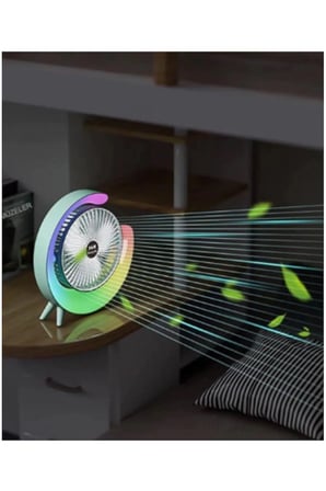 Masaüstü Vantilatör Usb Şarjlı Rgb Led Işıklı 3 Kademeli 180° Ayarlanabilir Soğutucu Fan Mavi