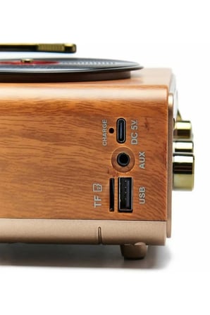 Nostaljik Tasarım Plak Çalar Görünümlü Radyolu Bluetooth Hoparlör Retro Müzik Plak Açık Kahverengi