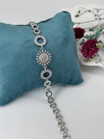 Rodyum Zirkon Taşlı Pirinç Zirkon Bileklikler 19 Cm  - Kbl0289
