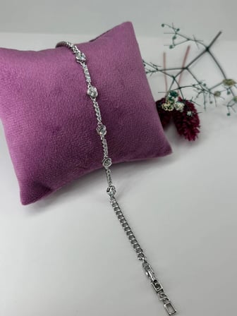 Rodyum Zirkon Taşlı Pirinç Zirkon Bileklikler 17+2 Cm  - Kbl0342
