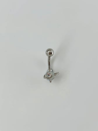 Rodyum Zirkon Taşlı Çelik Göbek Bar Uzunluğu : 13 Mm / Bar Kalınlığı 1.41 Mm /  - Pg0024
