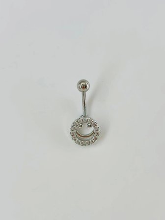 Rodyum Zirkon Taşlı Çelik Göbek Bar Uzunluğu : 13 Mm / Bar Kalınlığı 1.41 Mm /  - Pg0030