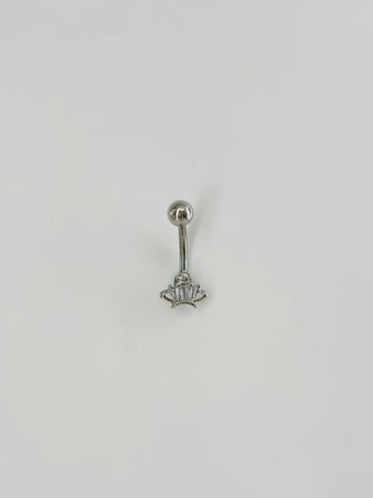 Rodyum Zirkon Taşlı Çelik Göbek Bar Uzunluğu : 13 Mm / Bar Kalınlığı 1.41 Mm /  - Pg0067
