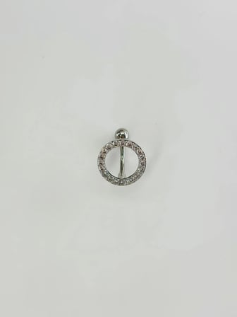 Rodyum Zirkon Taşlı Çelik Göbek Bar Uzunluğu : 13 Mm / Bar Kalınlığı 1.41 Mm /  - Pg0105