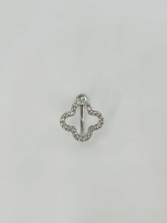 Rodyum Zirkon Taşlı Çelik Göbek Bar Uzunluğu : 13 Mm / Bar Kalınlığı 1.41 Mm /  - Pg0119