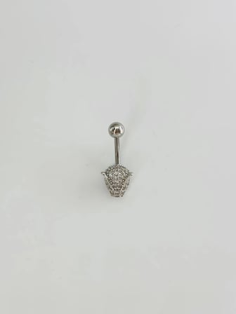 Rodyum Zirkon Taşlı Çelik Göbek Bar Uzunluğu : 13 Mm / Bar Kalınlığı 1.41 Mm /  - Pg0136
