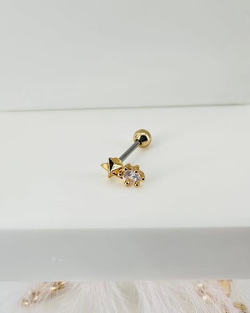 Zirkon Taşlı Uç Kısmı : Pirinç Kıkırdak Bar Uzunluğu : 6 Mm / Bar Kalınlığı 0.8 Mm / Top Boyu 3 Mm -