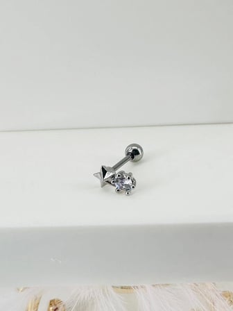 Rodyum Zirkon Taşlı Uç Kısmı : Pirinç Kıkırdak Bar Uzunluğu : 6 Mm / Bar Kalınlığı 0.8 Mm / Top Boyu