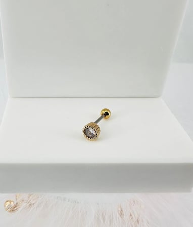 Zirkon Taşlı Uç Kısmı : Pirinç Kıkırdak Bar Uzunluğu : 6 Mm / Bar Kalınlığı 0.8 Mm / Top Boyu 3 Mm -